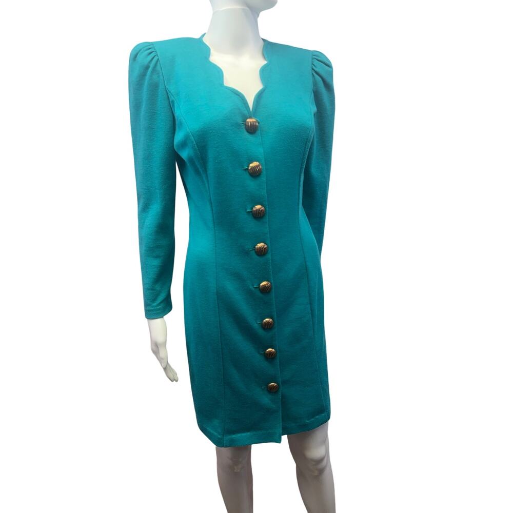Vintage 1980s green DRESS All That Jazz Size 3/4 gold Button Front
